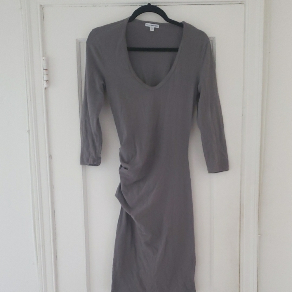 James Perse Elegant Gray Puckered Dress